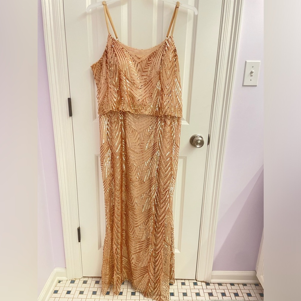 Gigi Geo Sequin Champagne-Gold Floor-length Dress